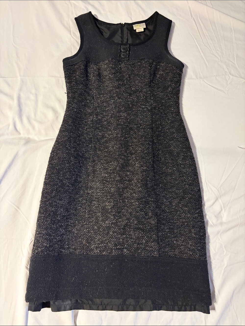 Sleeveless Black Tweed Midi Sheath Dress by Unknown Brand